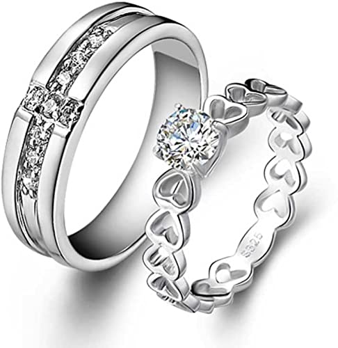Couple Rings for Men & Women Cubic Zirconia diamond, Platinum, Crown Stainless Steel Platinum Plated Ring Set By Punjabi Swagg
