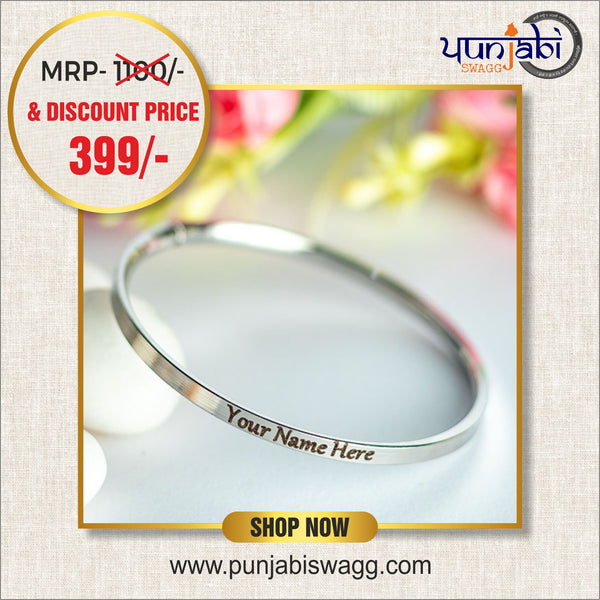 Customised Stainless Steel Ladies Kada 0.1″ thickness by Punjabi Swagg