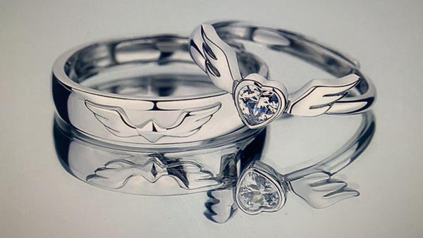 Angel Wings Heart Couple Rings for Men & Women by Punjabi Swagg